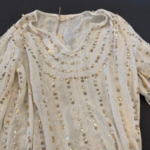 Anthropologie Gold Sequin Blouse